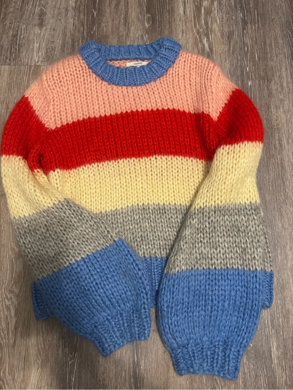 GANNI Colorblock Mohair Wool Chunky Knit Sweater Size S